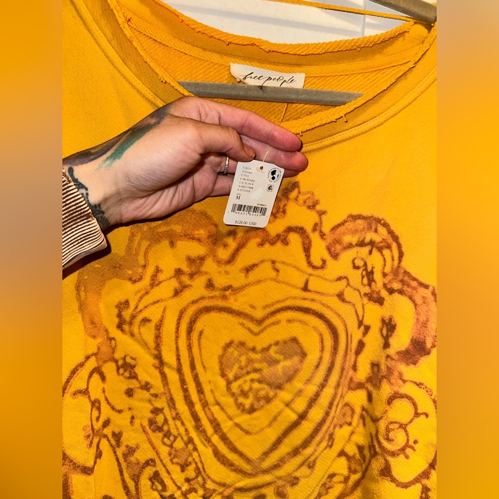 NWT FREE PEOPLE Doily Sweatshirt - Mustard - Picture 5 of 9